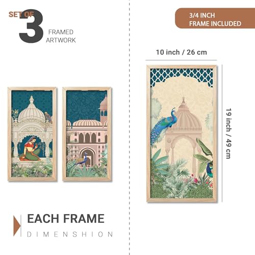 kotart - Madhubani Art Painting with Frame for Living Room |Traditional Indian Art Pichwai Wall Décor Paintings | Painting for wall Decoration set of 3 (10X19 INCH, A) - Image 2