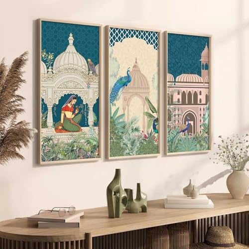 kotart - Madhubani Art Painting with Frame for Living Room |Traditional Indian Art Pichwai Wall Décor Paintings | Painting for wall Decoration set of 3 (10X19 INCH, A) - Image 4