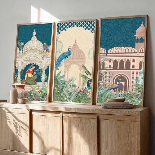 kotart - Madhubani Art Painting with Frame for Living Room |Traditional Indian Art Pichwai Wall Décor Paintings | Painting for wall Decoration set of 3 (10X19 INCH, A) - Image 1