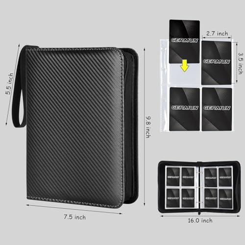 GERMUN 4 Pocket Card Binder, Premium Zip Trading Card Binder, 400 Double Sided Pocket PU Card Collection Binder, Collector Card Album, Card Folder for MTG, TCG, Sports Cards, Game Cards (Black) - Image 2