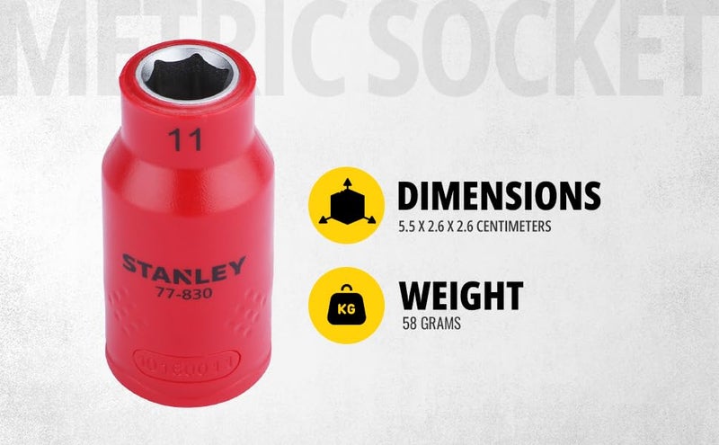 STANLEY STMT7783023B 12 VDE Insulated Metric Socket 11mm Ideal For Repair Of Electric Vehicles Red - Image 2
