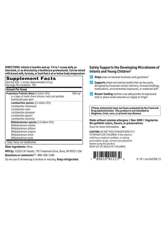 Klaire Labs SFI Health Ther-Biotic Baby - Toddler Probiotic for Kids, Infants & Babies - Microbiome & Bowel Support - Probiotic Powder, Add to Baby Formula, Breast Milk or Solid Food (120 Servings) - Image 4