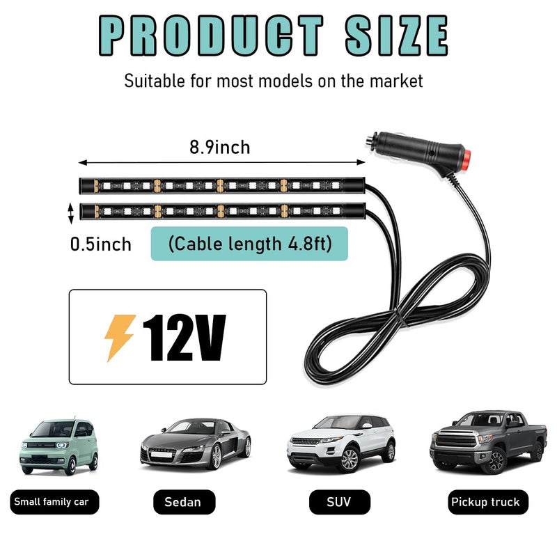 Yourkar Car LED Strip Light, 24 LED Interior Under Dash Atmosphere Lights with Cigarette Lighter, Vehicle Decor Lamp Ambient Night Light Strip Lighting, Universal Car Accessories (White) - Image 2