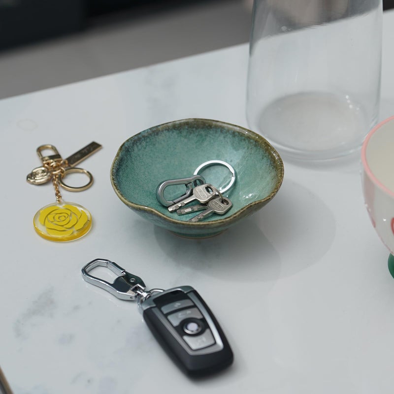 KROUJITY 4.72" Small Decorative Bowl, Ceramic Green Key Bowls for Entryway Table, Jewelry Dish, Trinket Holder, Offering Bowl, Potpourri Bowl, Vintage Home Decor with Unique Irregular Rim - Image 5