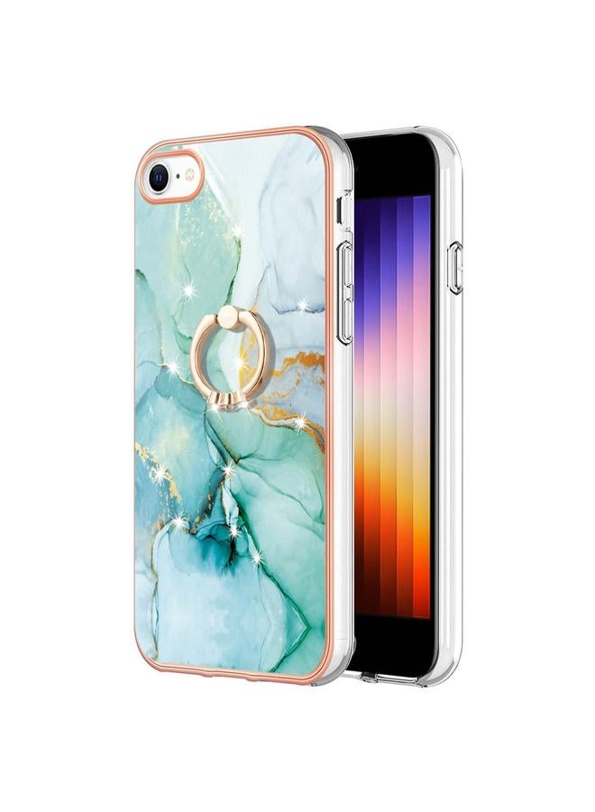 The Bros Case For iPhone SE 2022 / SE 2020 / 8 / 7 Electroplating Marble Pattern TPU Phone Case with Ring