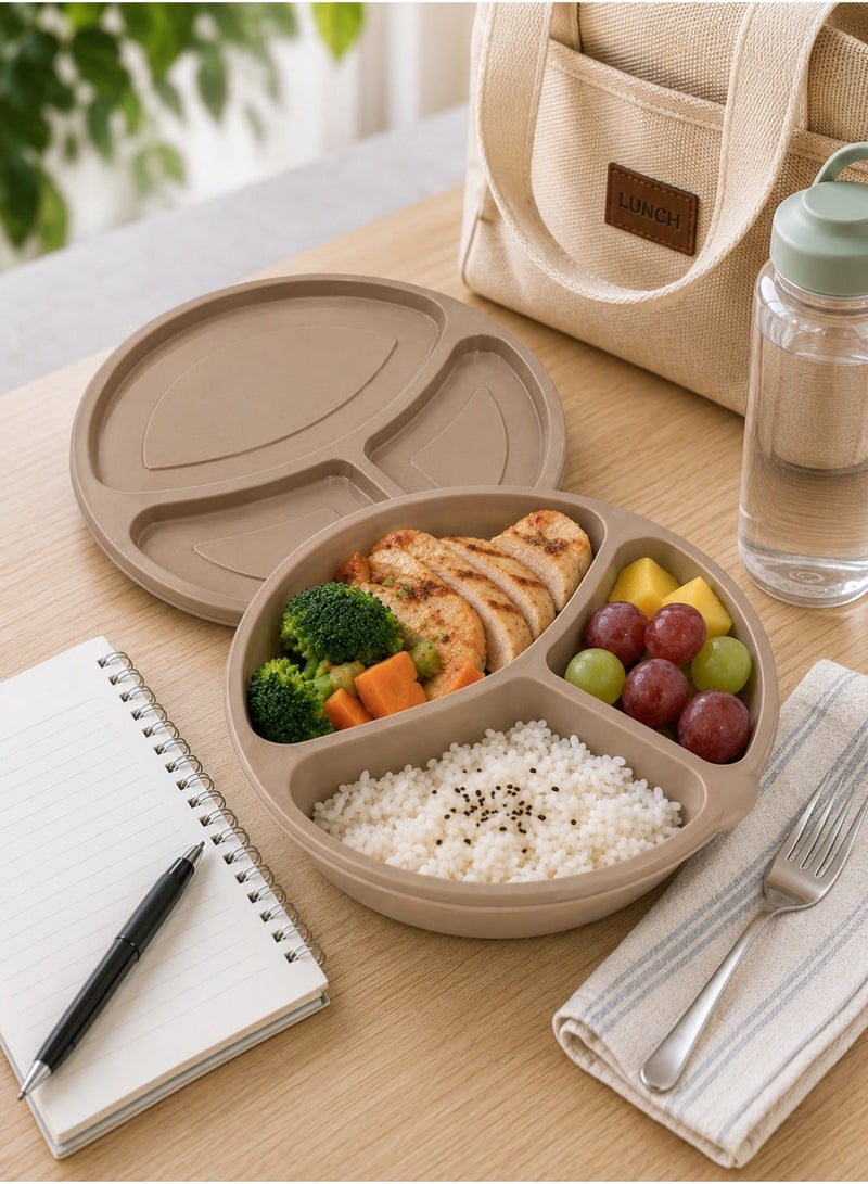 3-Compartment Food Storage Container with Lid – BPA Free Durable Lunch Box for Meal Prep & Fridge Storage – Microwave & Freezer Safe – 600ml Size (Brown) - Image 2