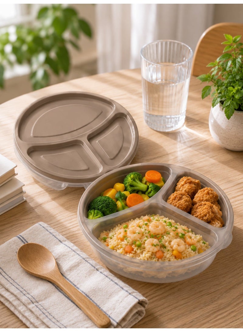 3-Compartment Food Storage Container with Lid – BPA Free Durable Lunch Box for Meal Prep & Fridge Storage – Microwave & Freezer Safe – 600ml Size (Brown) - Image 1