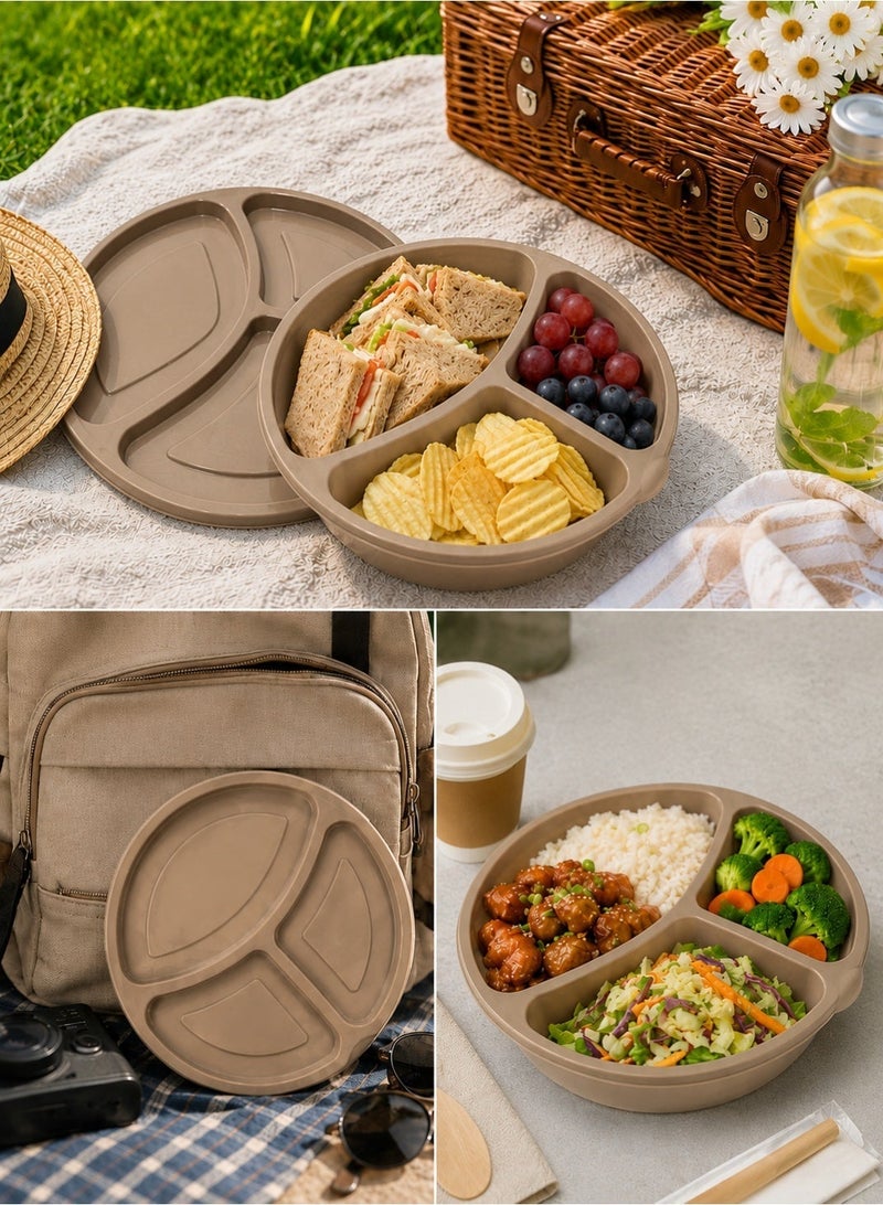 3-Compartment Food Storage Container with Lid – BPA Free Durable Lunch Box for Meal Prep & Fridge Storage – Microwave & Freezer Safe – 600ml Size (Brown) - Image 3