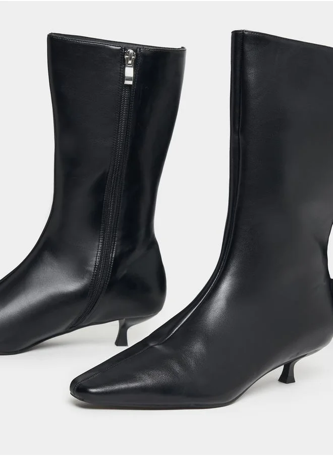 RAID Pointed Toe Kitten Heel Boots with Zip Closure by Styli