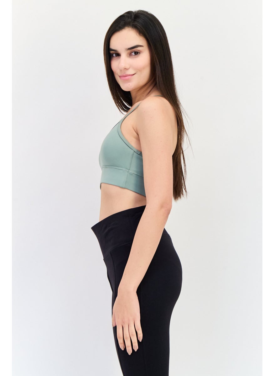 Reebok Women Brand Logo Padded Sport Bra, Green  - Image 3