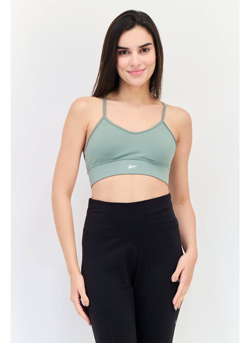 Reebok Women Brand Logo Padded Sport Bra, Green  - Image 1