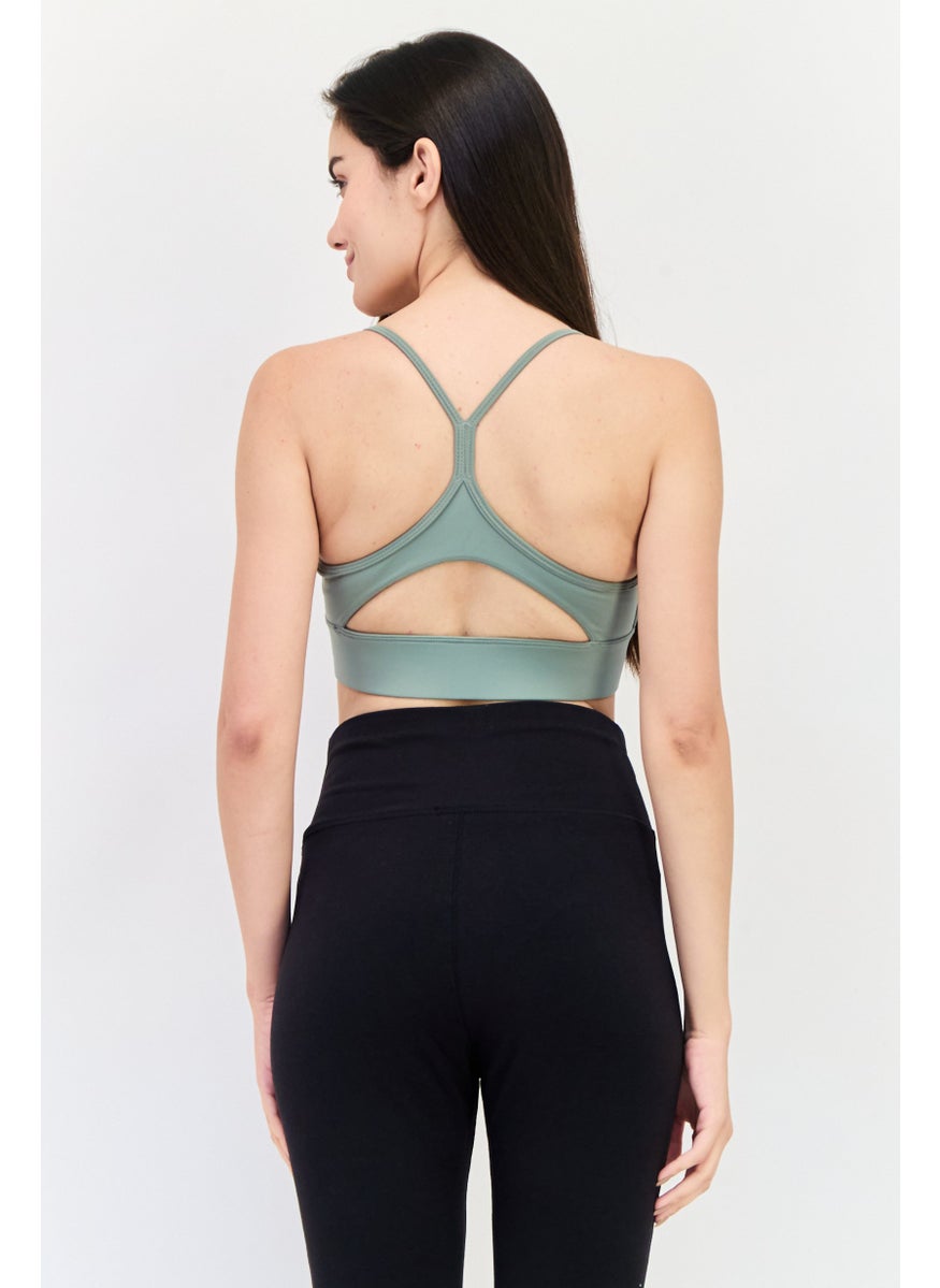 Reebok Women Brand Logo Padded Sport Bra, Green  - Image 2