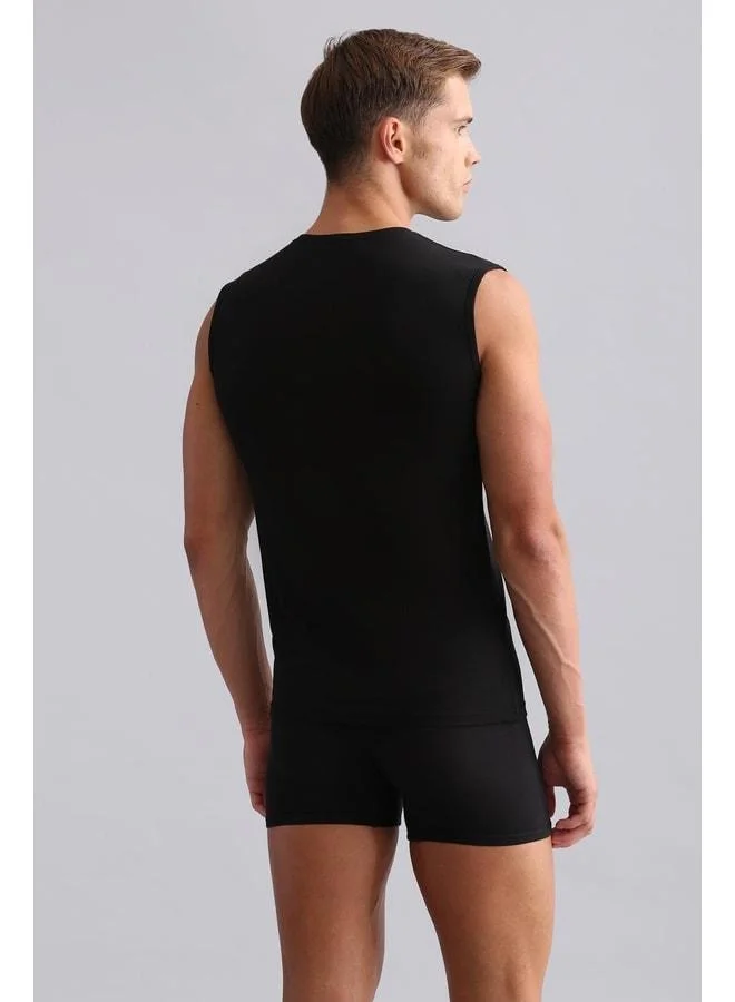 Aytuğ Cotton Modal by TENCEL HERCULES Slim Fit V-Neck Sports Tank / T-Shirt Black.