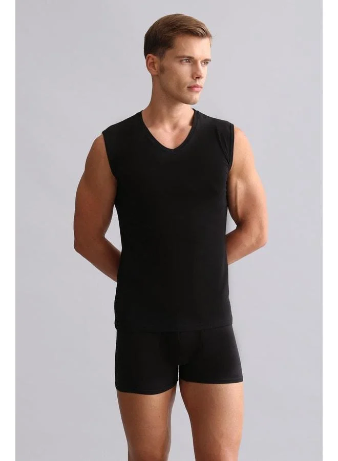 Aytuğ Cotton Modal by TENCEL HERCULES Slim Fit V-Neck Sports Tank / T-Shirt Black.