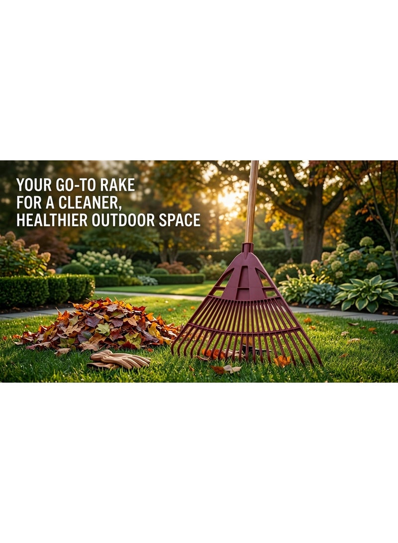 Sturdy 24-tooth leaf rake for lawn cleaning, wide leveling soil and landscaping - hands-free - brick - Image 5
