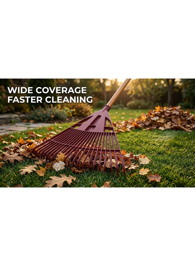 Sturdy 24-tooth leaf rake for lawn cleaning, wide leveling soil and landscaping - hands-free - brick - Image 2