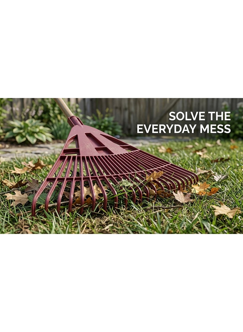 Sturdy 24-tooth leaf rake for lawn cleaning, wide leveling soil and landscaping - hands-free - brick - Image 3
