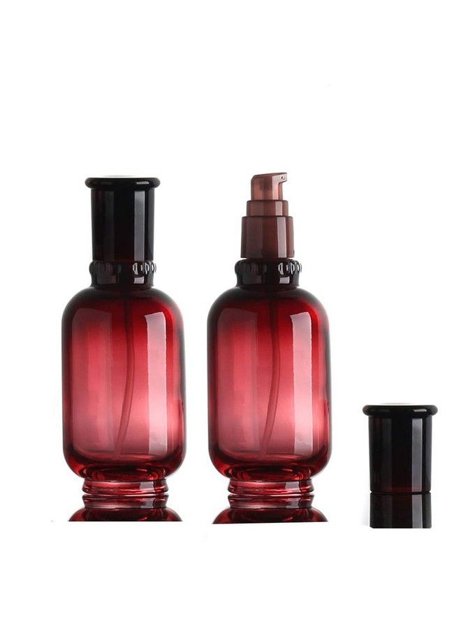 XINGZI 2 Pcs 50Ml(1.7 Oz) Upscale Empty Urefillable Wine Red Glass Pump Press Lotion Bottle Cosmetic Make Up Oil Cream Emulsion Jar Bottle Storage Containers - Image 2