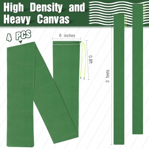 Threan 4 Pcs 3 ft Sandbags for Flooding Flood Prevention Sand Tube Bags Thickened Canvas Reusable Rain Wind Flood Barrier with Elastic Band Water Barrier Tube for Door Garden Rain Control Green - Image 3