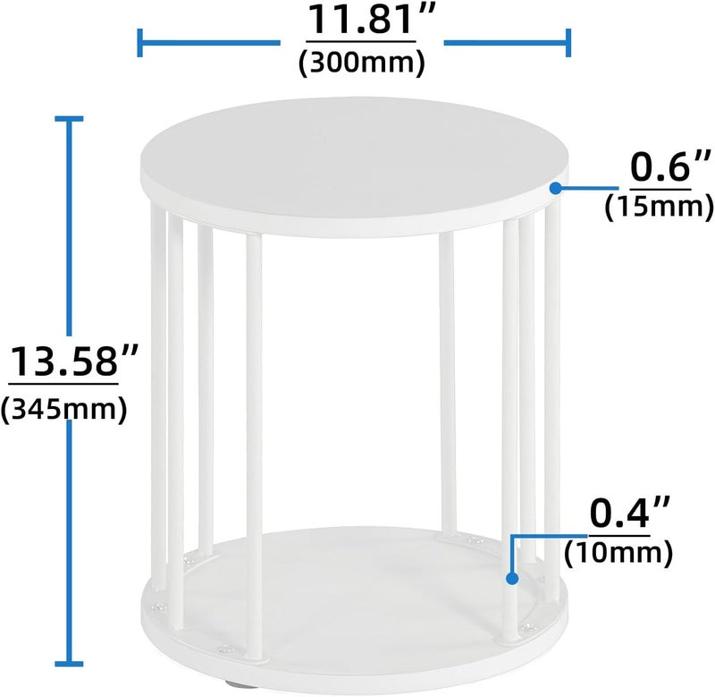 HDANI Round Metal Plant Stand, 35 cm, Solid and Robust Flower Stand for Living Room, Garden, Balcony, Wooden Flower Stool for Indoor and Outdoor Use, White - Image 1