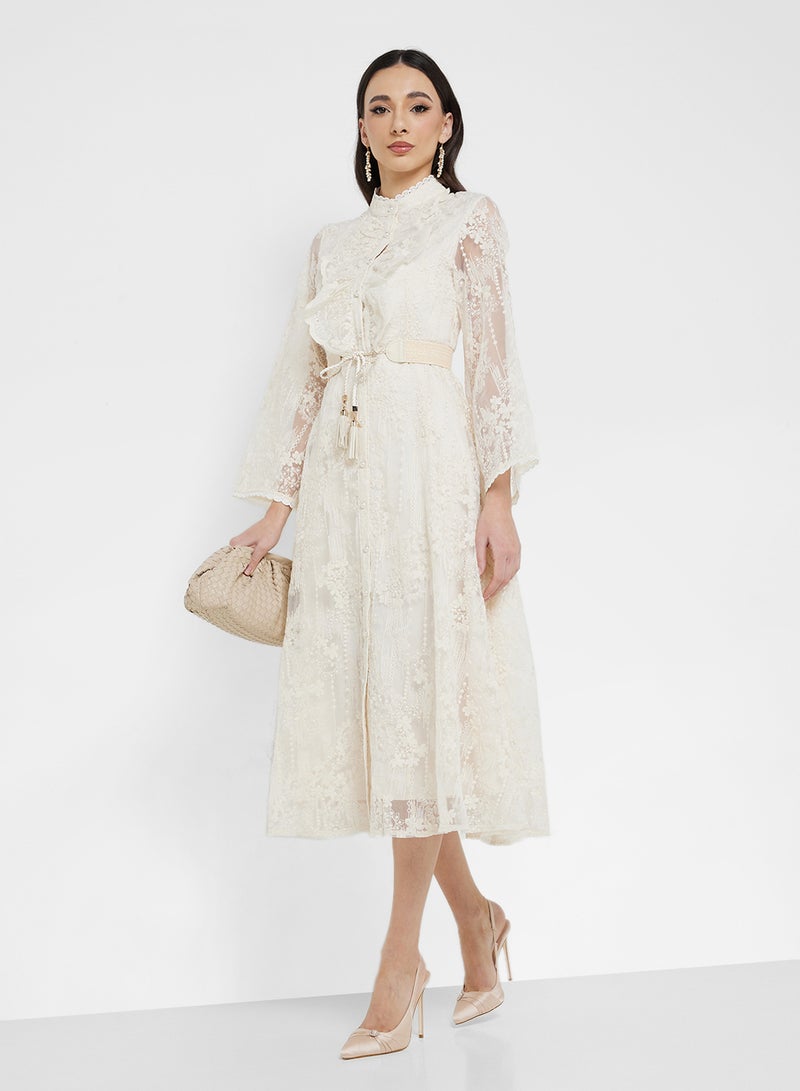 ELLA Lace Ruffle Midi Dress - Image 1