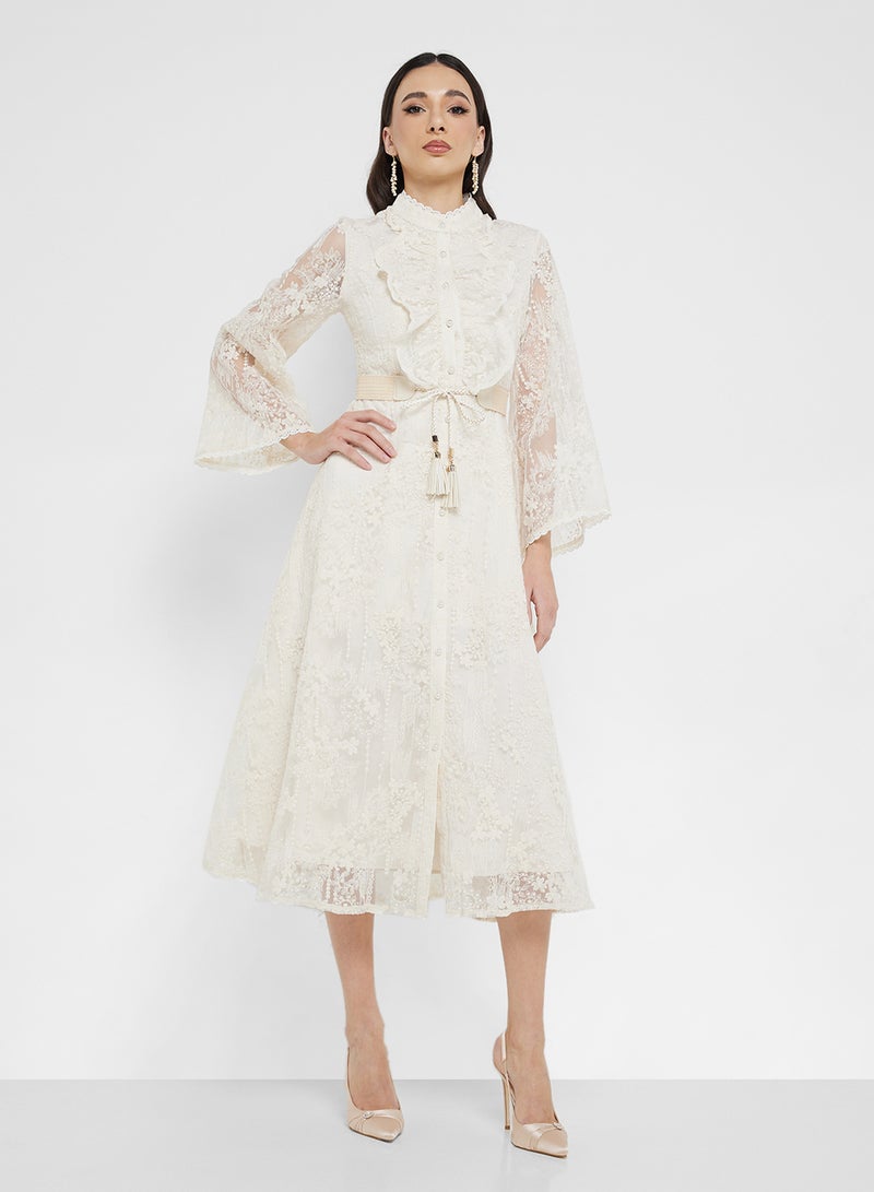 ELLA Lace Ruffle Midi Dress - Image 4
