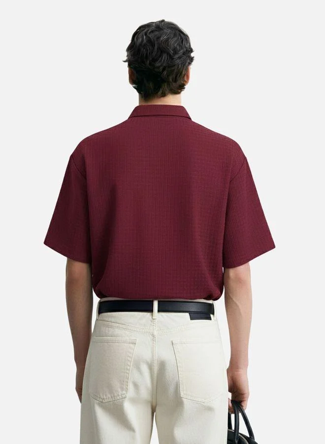 The Indian Garage Co Men Boxy Fit Textured Round Neck Half Sleeves Polo T-Shirt