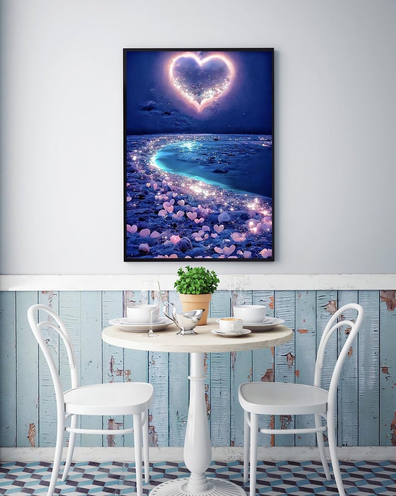 KINPLUB 5D Diamond Painting Kits for Adults, Love Heart Beach Diamond Art Kits for Adults Beginners, DIY Full Drill Paint with Round Diamond Dots, Home Wall Decor 12x16 Inch - Image 2