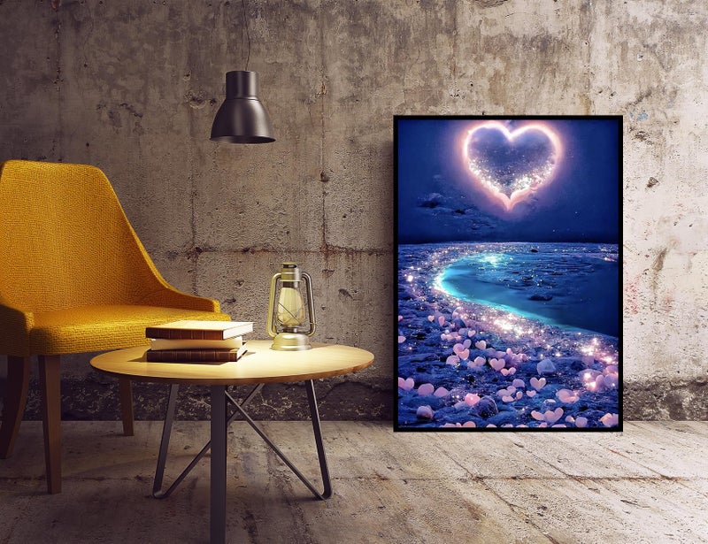 KINPLUB 5D Diamond Painting Kits for Adults, Love Heart Beach Diamond Art Kits for Adults Beginners, DIY Full Drill Paint with Round Diamond Dots, Home Wall Decor 12x16 Inch - Image 4