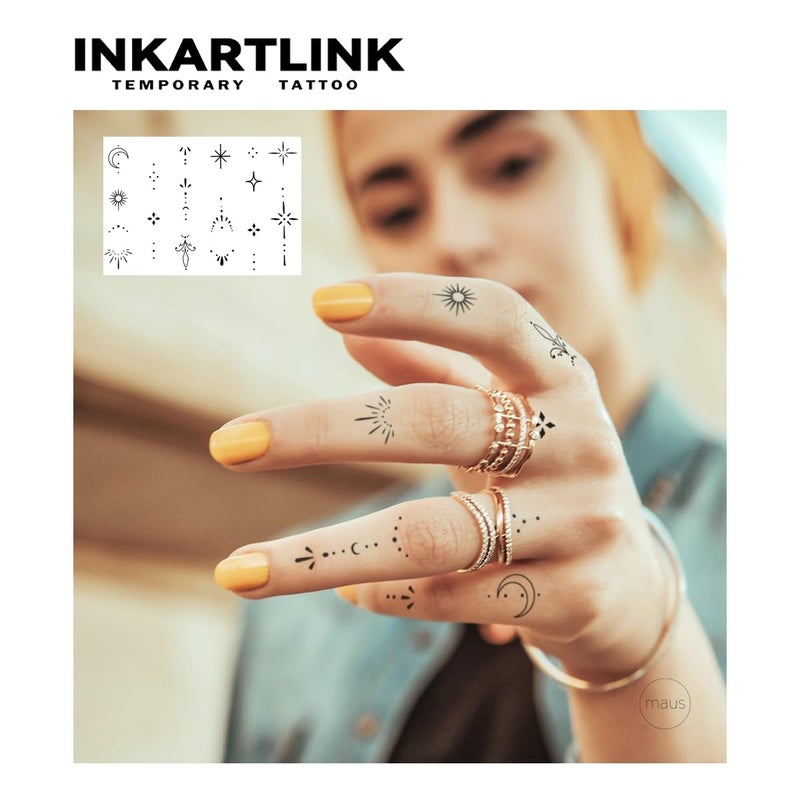 INKARTLINK Tattoo Tech, 2 Sheets Medium Semi Permanent Tattoo, Adult Art Design Temporary Tattoos, Lasts 1-2 Weeks (Henna Finger Tattoo for Women 2) - Image 2