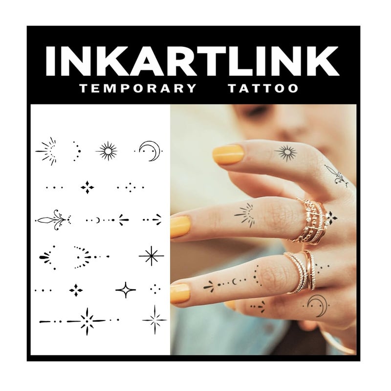 INKARTLINK Tattoo Tech, 2 Sheets Medium Semi Permanent Tattoo, Adult Art Design Temporary Tattoos, Lasts 1-2 Weeks (Henna Finger Tattoo for Women 2) - Image 1