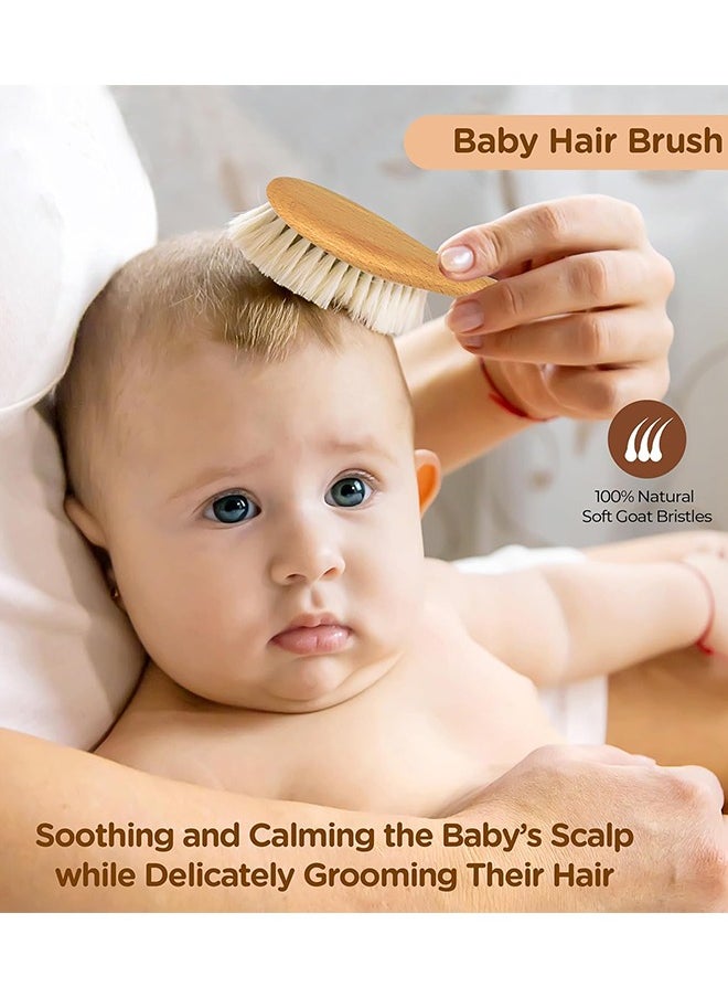 Sweet Life - Baby Hair Brush and Comb Set, 4 Pcs Newborn Hair Brush with Soft Bristle, Natural Goat Hair and Wood Baby Cradle Cap Comb for Newborns & Toddlers, Newborn Baby Essentials, Perfect Registry Gift - Image 1