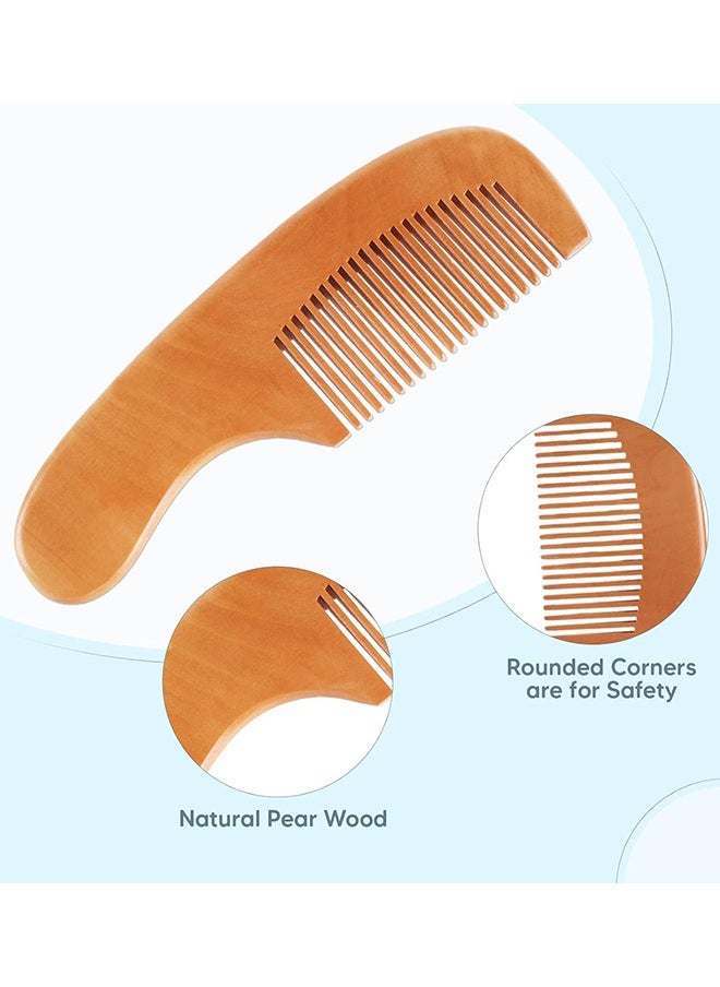 Sweet Life - Baby Hair Brush and Comb Set, 4 Pcs Newborn Hair Brush with Soft Bristle, Natural Goat Hair and Wood Baby Cradle Cap Comb for Newborns & Toddlers, Newborn Baby Essentials, Perfect Registry Gift - Image 1
