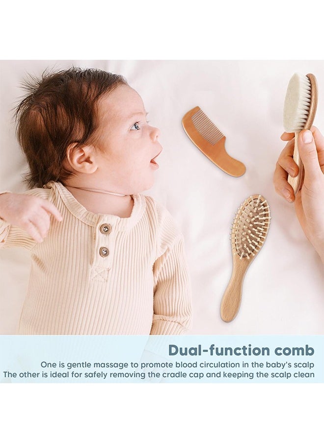Sweet Life - Baby Hair Brush and Comb Set, 4 Pcs Newborn Hair Brush with Soft Bristle, Natural Goat Hair and Wood Baby Cradle Cap Comb for Newborns & Toddlers, Newborn Baby Essentials, Perfect Registry Gift - Image 1