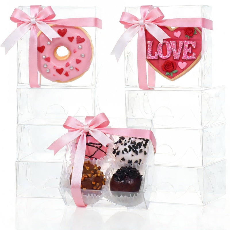 JCXGRVC 3.25"X3.25"X1.5" 100PCS Clear Chocolate Truffle Boxes for 4,Cookies Boxes Soap Boxes Donut Boxes Macaron Boxes Mini Bakery Boxes Brownie Box - Image 1