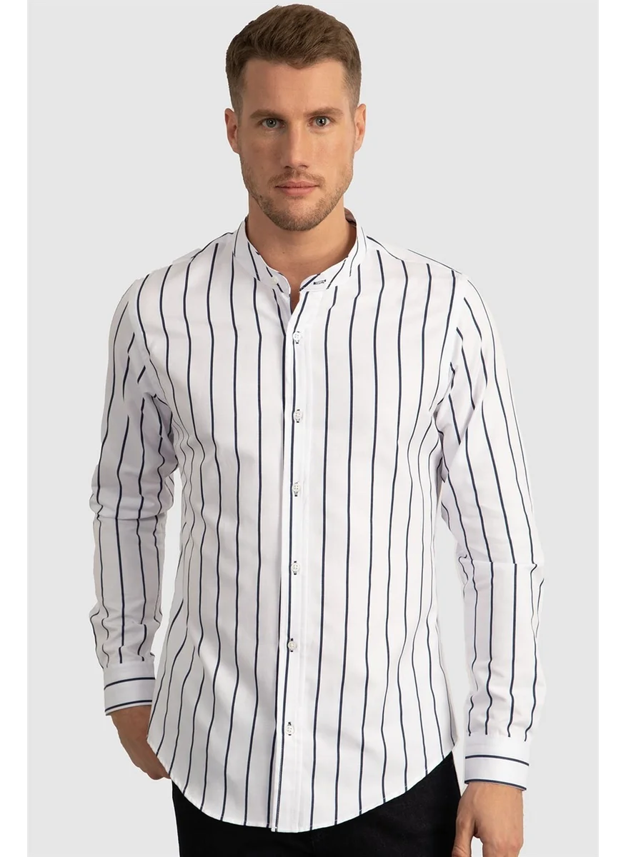 Tudors Slim Fit Narrow Cut Striped Collar Poplin Oxford Shirt