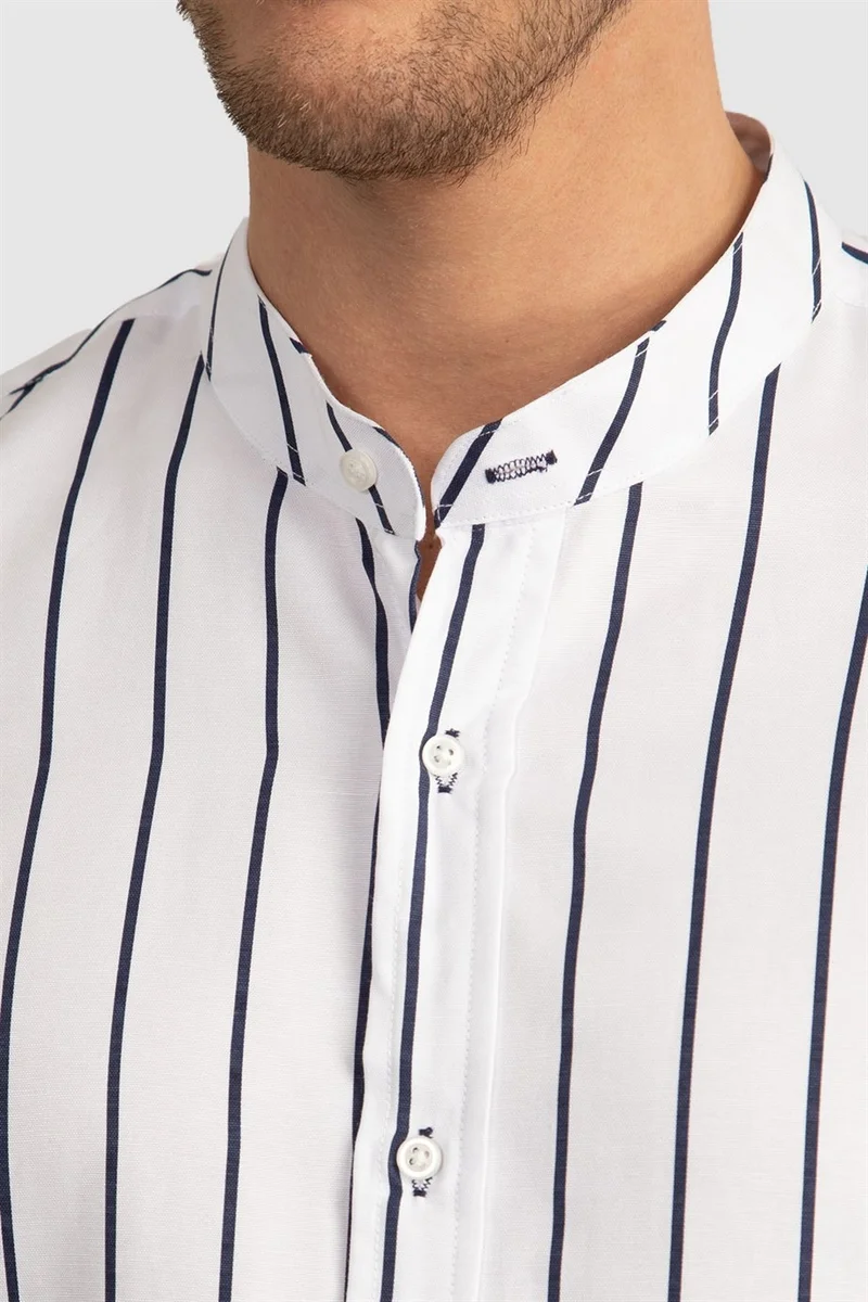 تودورس Slim Fit Narrow Cut Striped Collar Poplin Oxford Shirt