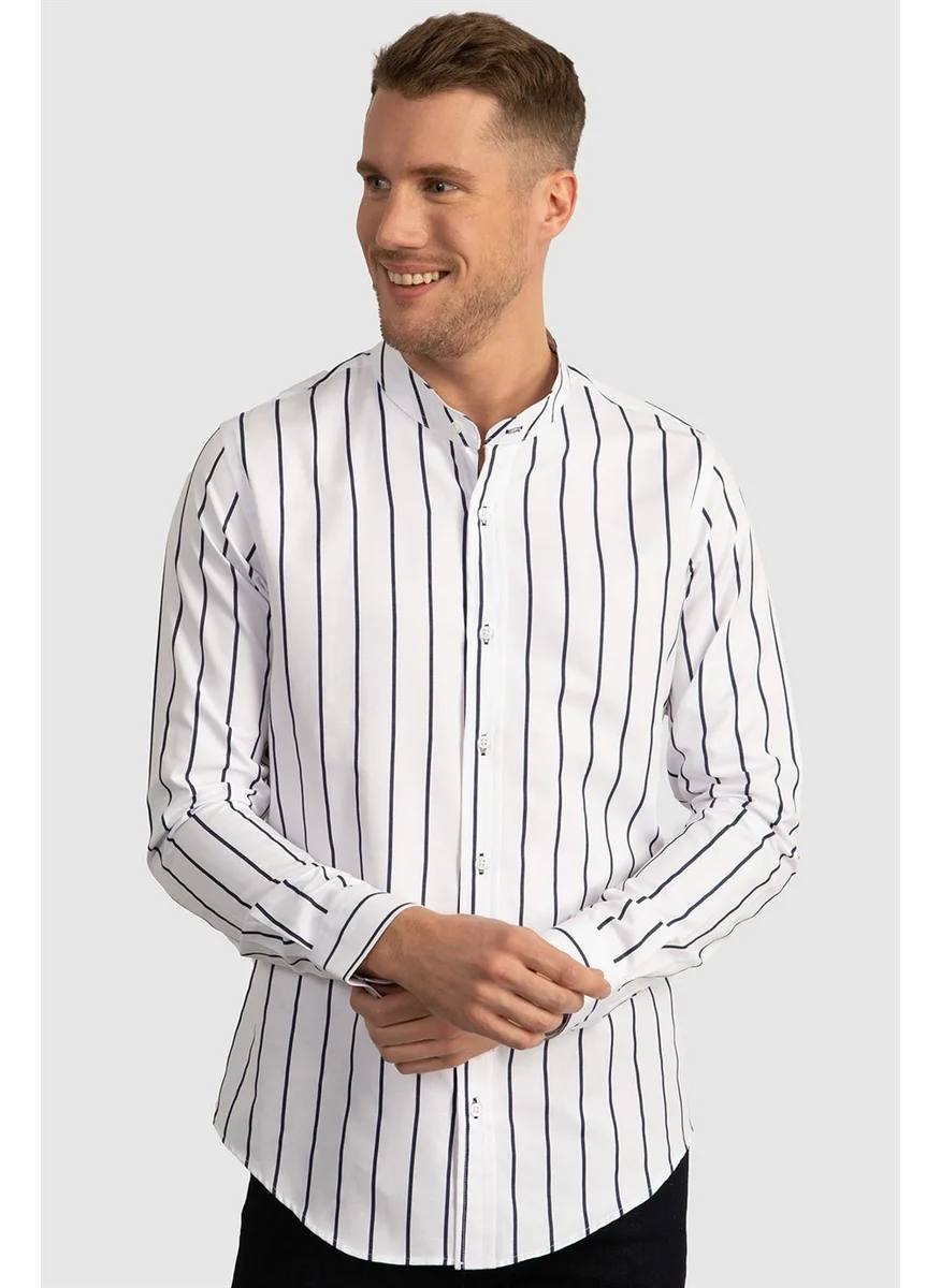 Tudors Slim Fit Narrow Cut Striped Collar Poplin Oxford Shirt