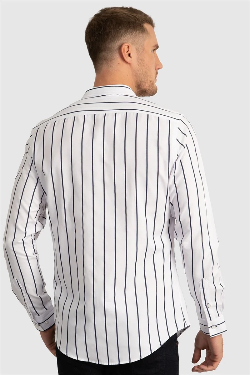 تودورس Slim Fit Narrow Cut Striped Collar Poplin Oxford Shirt