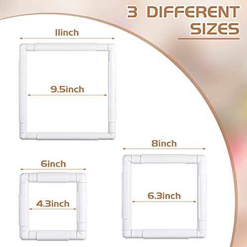 Janinka Embroidery Hoop 3 Pcs Cross Stitch Hoops and Frames White Rectangular Cross Stitch Embroidery Snap Frame DIY Sewing Tool for Quilting Silk-Painting 6 x 6, 8 x 8, 11 x 11 in(White) - Image 2