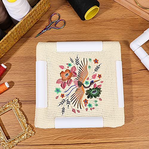 Janinka Embroidery Hoop 3 Pcs Cross Stitch Hoops and Frames White Rectangular Cross Stitch Embroidery Snap Frame DIY Sewing Tool for Quilting Silk-Painting 6 x 6, 8 x 8, 11 x 11 in(White) - Image 4