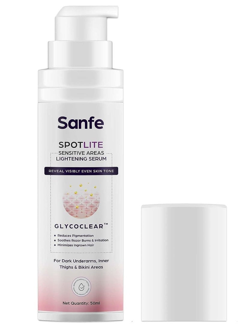 Sanfe Spotlite Sensitive Body Serum For Dark Underarms, Inner Thighs & Sensitive Areas Enriched with Kojic Acid, 4% Niacinamide For Dark Intimate Patches, De Tanning, Anti Aging and Skin 50gm - Image 1