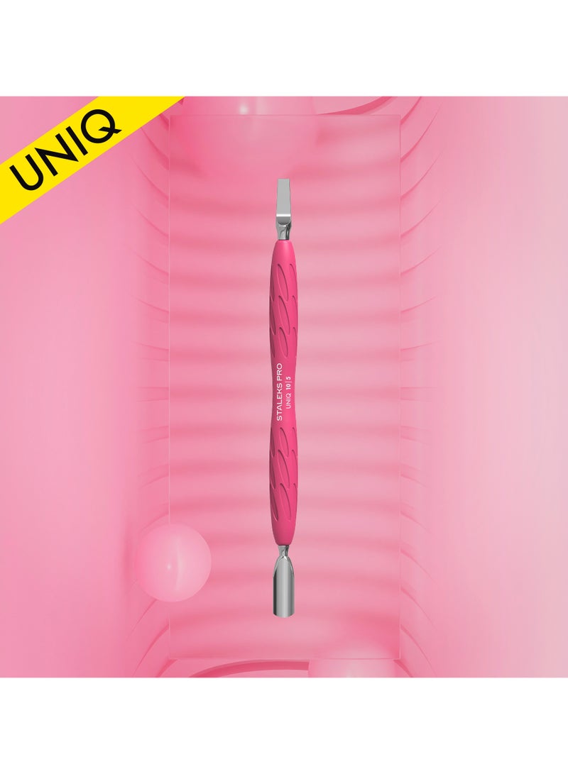 STALEKS PRO Manicure pusher Gummy with silicone handle - UNIQ 10 | TYPE 5 (rounded narrow pusher and straight blade) - Image 1