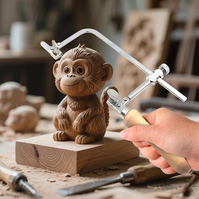 Mini Hand Saw Frame With Wooden Handle 12 Pcs Blades For DIY Craft Woodworking - Image 3