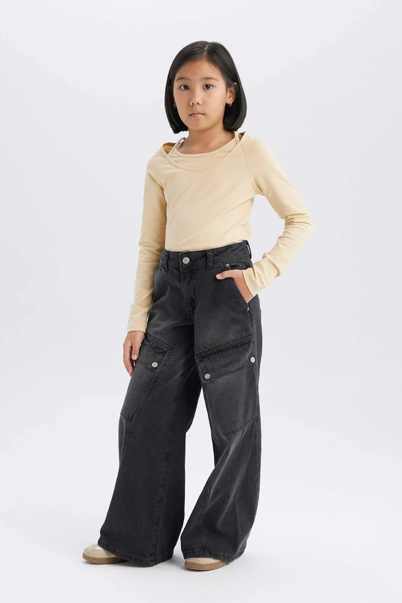 ديفاكتو Girl Wide Leg Cotton Cargo Pants