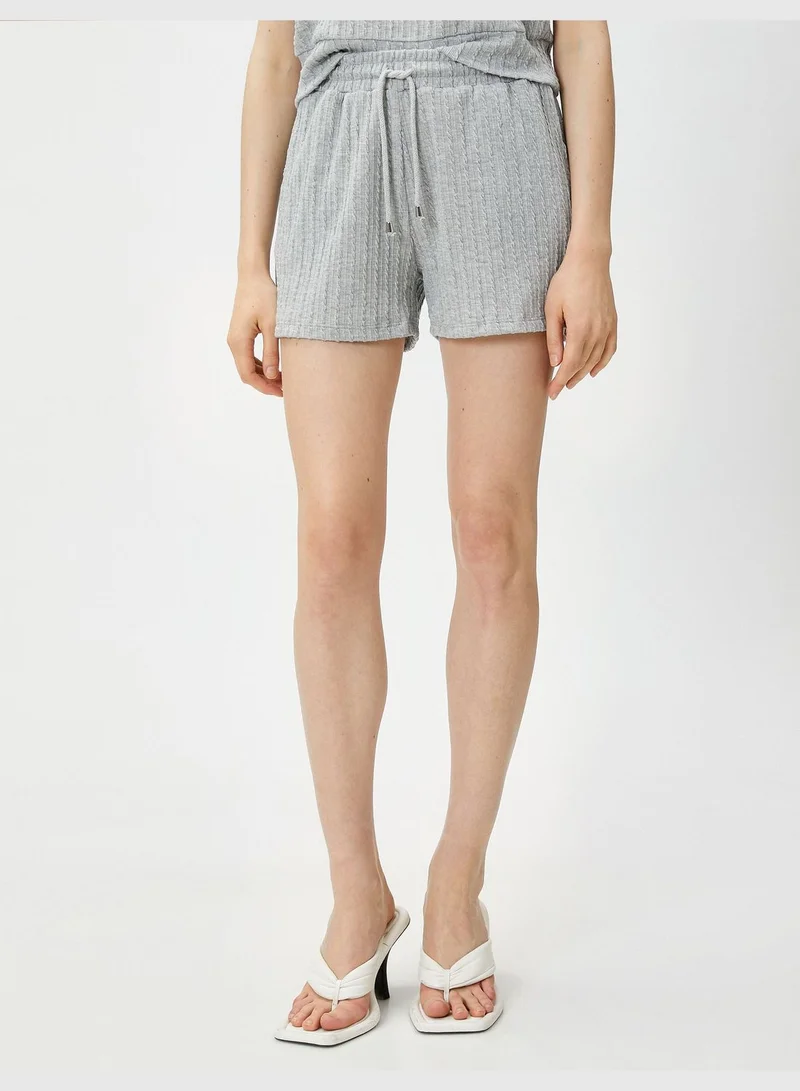 KOTON Drawstring Shorts Knitted Patterned