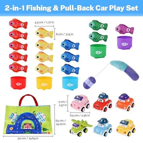 GOLDGE 2in1 Montessori Toys for 1 Year Old Toddler Fishing Game with Stacking Cups PullBack Cars Soft Sensory Learning Toys for 1218 Months Educational Sorting Counting Baby Toy Birthday Gifts - Image 5