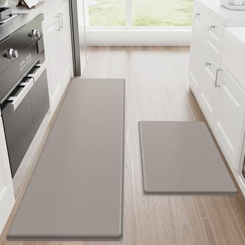 StepRite Kitchen Mats, 2PCS Kitchen Rugs, Cushioned Anti Fatigue Kitchen Mats for Floor, Non-Slip Standing Desk Mat, Waterproof Kitchen Rug Set for Kitchen, Floor, Office, 17.3"x30"+17.3"x59", Khaki - Image 1