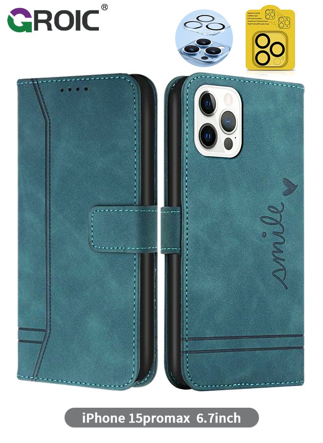 GROIC - Case for iPhone 15 Pro Max 6.7 Inch Wallet Case with 1 Pack Camera Lens Protector, PU Leather Flip Folio Case with Card Holders, Kickstand Function Shockproof Shell for iPhone 15 Pro Max - Image 1