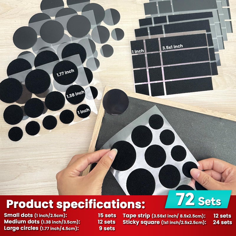 Tikfoam Heavy Duty Hook and Loop Strips with High Adhesive, and Square Circle, Strong Mounting Tape for Home, Outdoor or Office Use, Black 72 Sets - Image 2